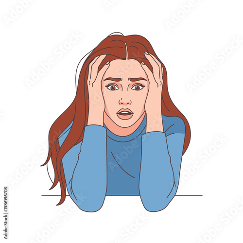 Woman with hands on face stressed.