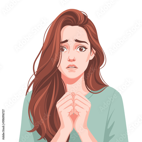 Woman with hands on neck looking concerned.