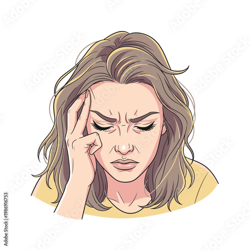 Woman with headache or migraine pain.