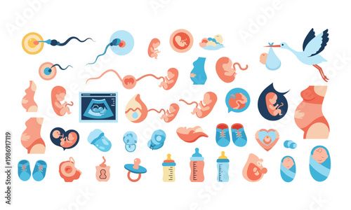 Pregnancy Stages Icons Set – 20 Bold Colorful Solid Vector Icons for Maternity, Health & Wellness Apps