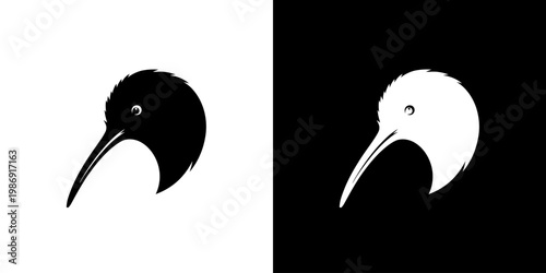 Kiwi Bird Head Logo Icon in Minimalist Black and White Vector Style