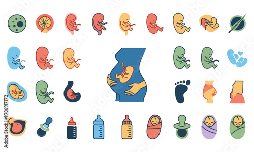 Pregnancy Stages Icons Set – 20 Bold Colorful Solid Vector Icons for Maternity, Health & Wellness Apps