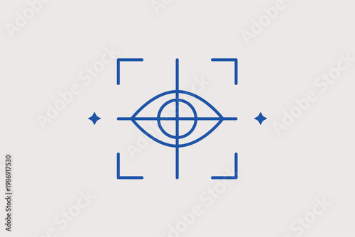 Eye icon inside focus brackets representing gaze tracking or retinal scanning. Precise Vector Illustration and line icon is ideal for biometric security and VR user focus analytics.