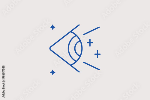 Human eye with outward diverging lines representing wide field of view. Scientific Vector Illustration and line icon is ideal for optical physics and peripheral vision studies.