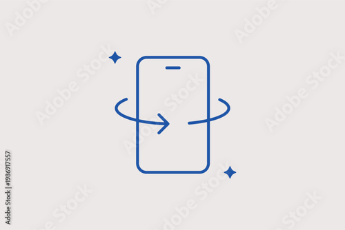 Smartphone with rotation arrows indicating a 360-degree view or gyroscope. Useful Vector Illustration and line icon is perfect for mobile panorama and AR apps.