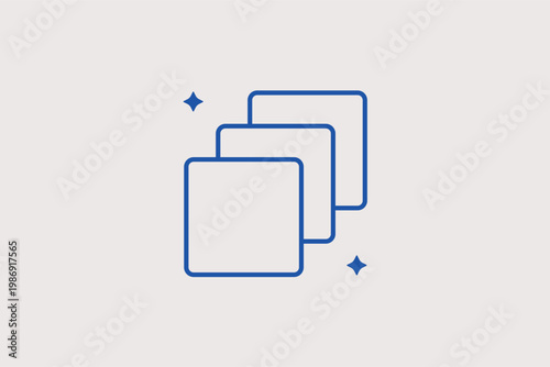 Multiple square layers or planes representing digital windows or virtual space depth. Clean Vector Illustration and line icon is ideal for UI design and spatial computing concepts.