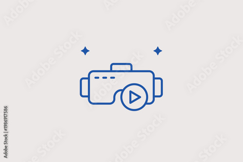 VR goggles with a play button indicating immersive video content or gaming. Dynamic Vector Illustration and line icon is ideal for VR cinema, entertainment, and multimedia apps.