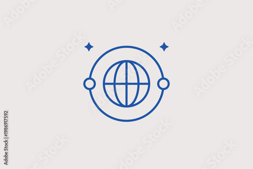 Wireframe globe with an orbiting satellite or signal path. Global Vector Illustration and line icon is perfect for satellite communication, worldwide web, and GPS tracking.