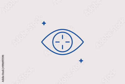 Human eye with a crosshair overlay for precise visual targeting. Professional Vector Illustration and line icon is perfect for iris recognition, aiming, and vision research.