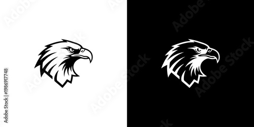 Eagle Head Logo Design in Black and White Vector Style for Sports Branding