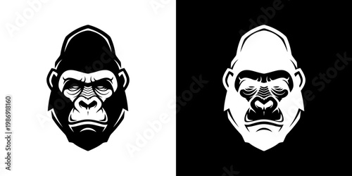 Gorilla Head Logo Design with Strong Jaw Minimalist Vector Graphic