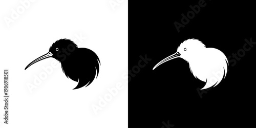 Kiwi Bird Head Logo Icon in Minimalist Black and White Vector Style