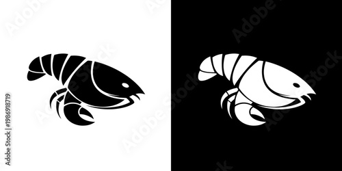 Lobster Minimalist Logo Icon Set in Black and White