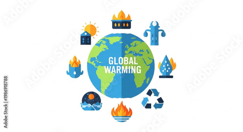 Global Warming Visual Representation with Earth and Environmental Icons.