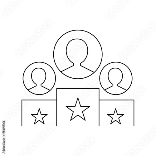 Line icon podium winner 3 people person icon star reward.Editable stroke, Vector illustration, Line art Icon, Symbols.