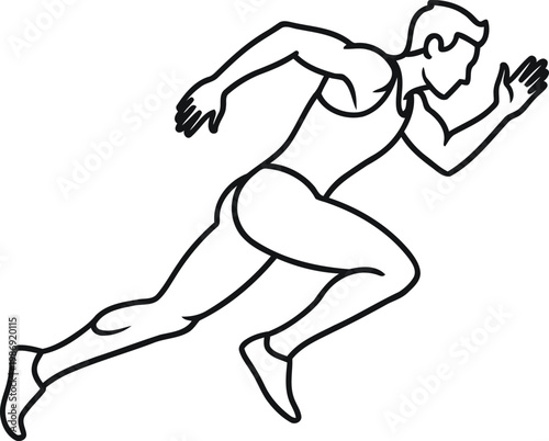 Sprinting male athlete in running position line art vector illustration design