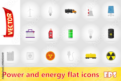 power and energy flat set icons vector illustration