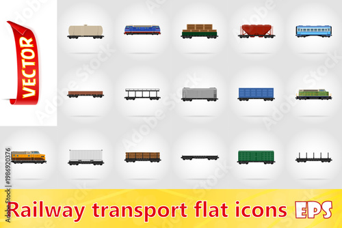 set icons railway carriage train flat set icons vector illustration