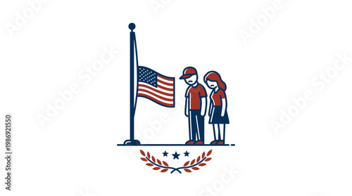 People Mourning Near American Flag at Half-Staff