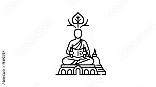 Zen Monk Buddha Sculpture Line Art