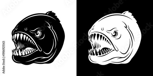 Piranha Head Mascot Logo Design with Fierce Open Mouth