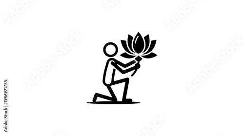 Person Offering a Lotus Flower in Worship