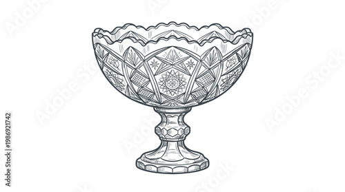 Elegant Black and White Sketch of a Crystal Bowl