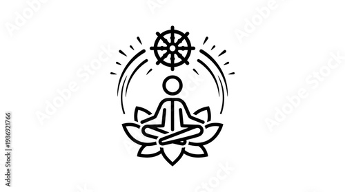 Zen-like Figure In Lotus Position with Dharma Wheel