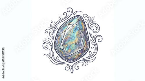 Elegant Gemstone Design with Decorative Swirls