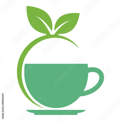 Green tea cup with leaves on a saucer icon design icon