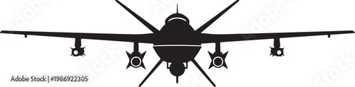 Military drone, combat aircraft, black silhouette, vector illustration, airplane, unmanned aerial vehicle, UAV
