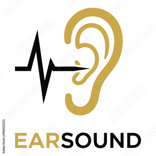Hearing aid ear with heartbeat line logo design concept  sound wave symbol icon