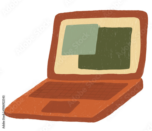 Hand-drawn cute open laptop computer. Workspace and technology vector illustration clip art.