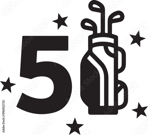 Golf, fifty percent off, discount icon, golf club bag, sale symbol