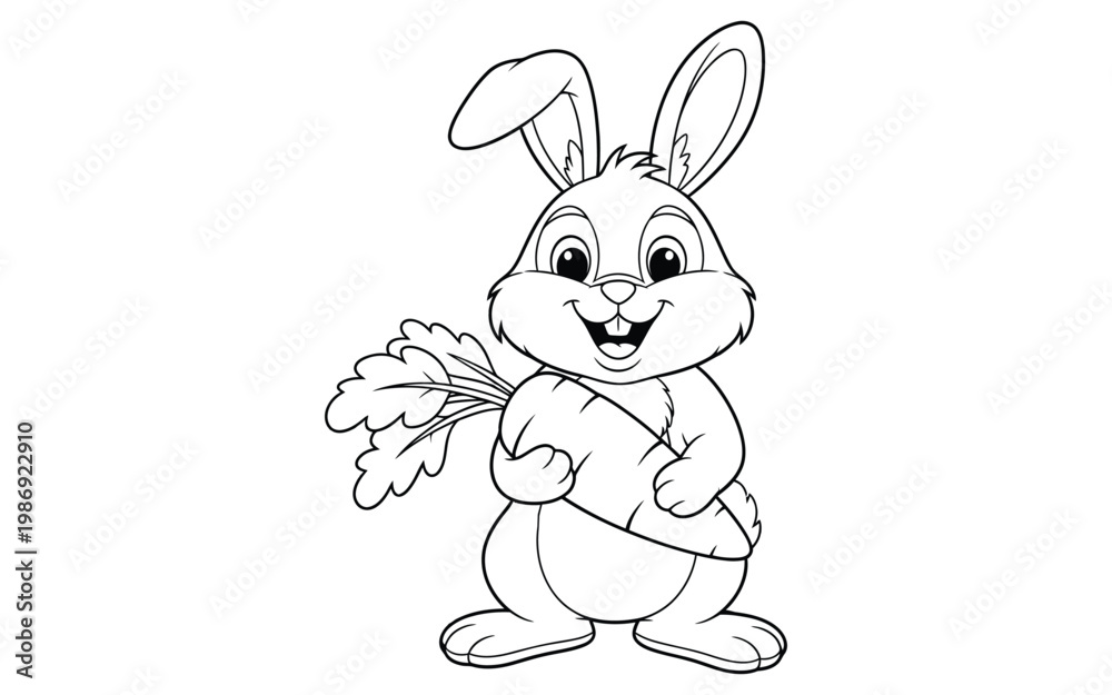 Obraz premium A cute cartoon rabbit holding a large carrot in its paws