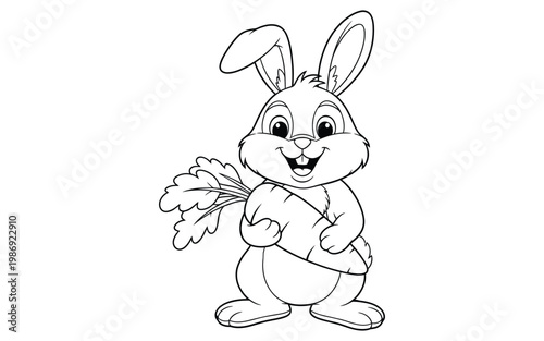 A cute cartoon rabbit holding a large carrot in its paws
