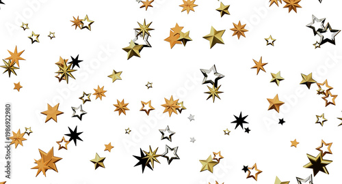 Golden star confetti on a w...