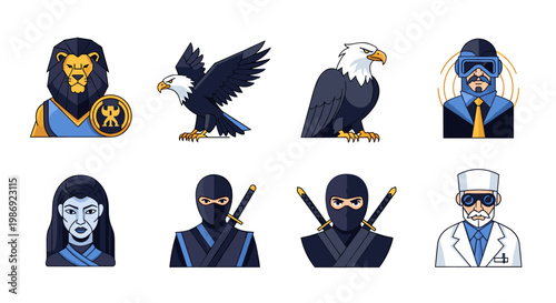 Stunning set of eight unique cartoon characters for commercial use