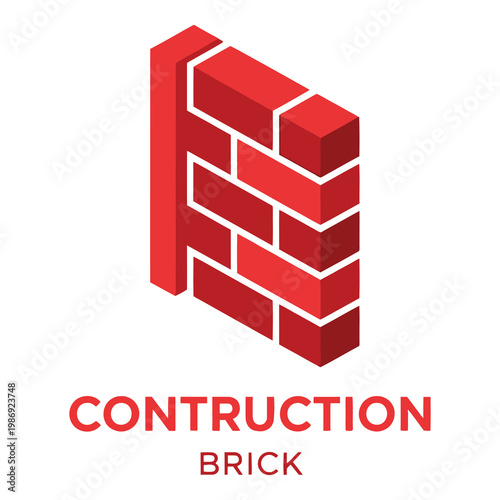 Red brick wall construction symbol with white background icon