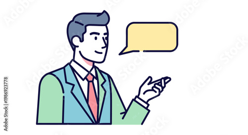 Businessman Speaking with Speech Bubble Vector Illustration