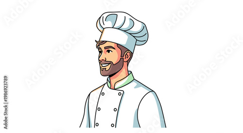 Professional Male Chef Wearing White Uniform and Hat Illustration