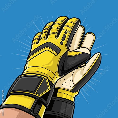 Yellow goalkeeper glove, sports equipment, athletic gear, hand protection isolated on White Background