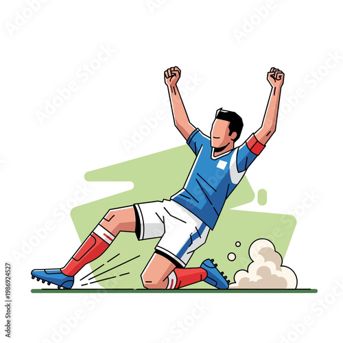 Soccer player celebration, triumphant sportsman, victorious athlete, football success isolated on White Background