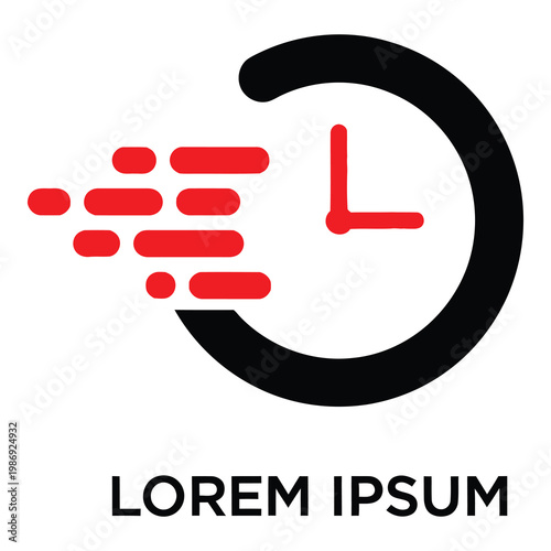 Speed fast clock icon with red dash lines on white background icon