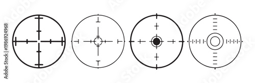 Sniper scope crosshair collection for optical aiming target systems in modern tactical combat and sports shooting.