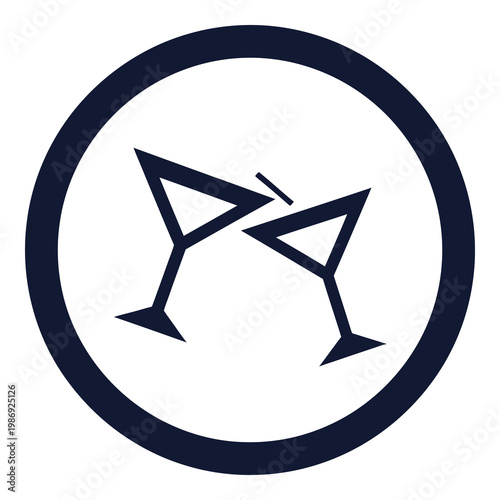 Two martini glasses clinking together in a circle symbol  celebration and party icon