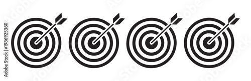 Multiple circular target icons with arrow for business objectives and reaching milestones in professional growth.