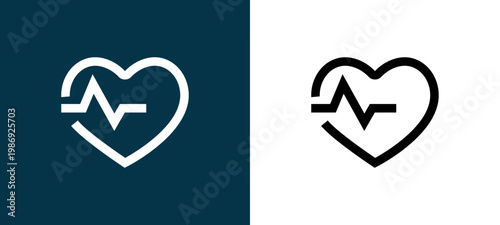 Black and white heart rate monitor outline icon duo, editable stroke vector illustration for web, mobile apps, UI design, branding, and print from Medical