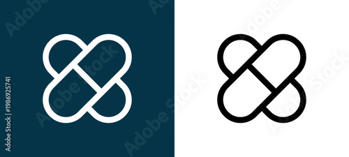 Black and white band aids outline icon duo, editable stroke vector illustration for web, mobile apps, UI design, branding, and print from Medical