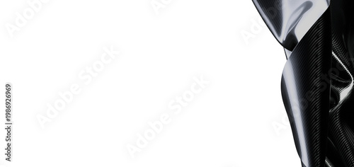 High-quality abstract composition featuring glossy carbon fiber with a flowing texture on a white background, perfect fo